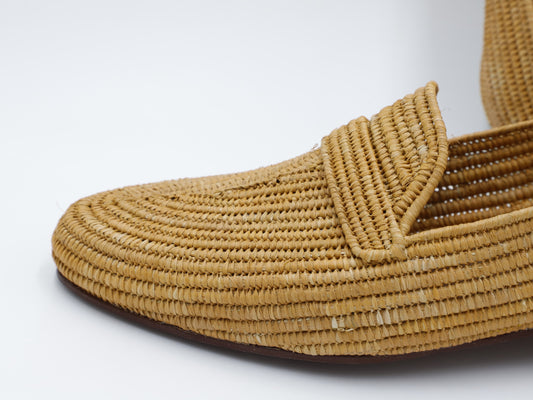 Close-up of handwoven raffia texture