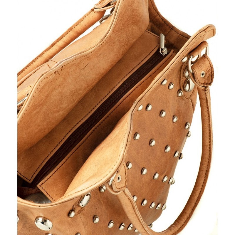 Brown Studded Leather bag, women Leather dot Studded tote bag, Studded leather handbag, Black leather studded bag, gothic rivets Leather Bag