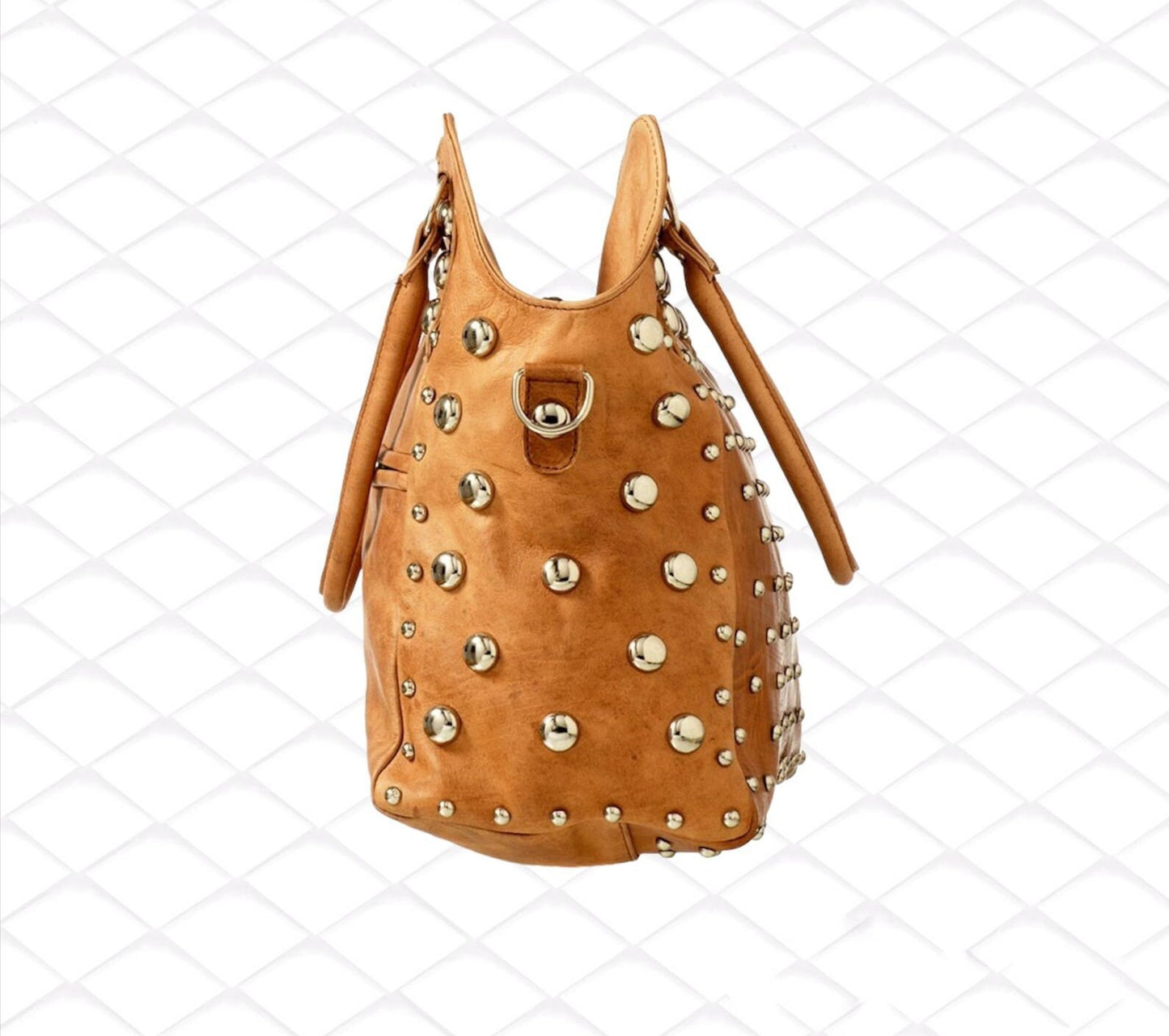 Brown Studded Leather bag, women Leather dot Studded tote bag, Studded leather handbag, Black leather studded bag, gothic rivets Leather Bag