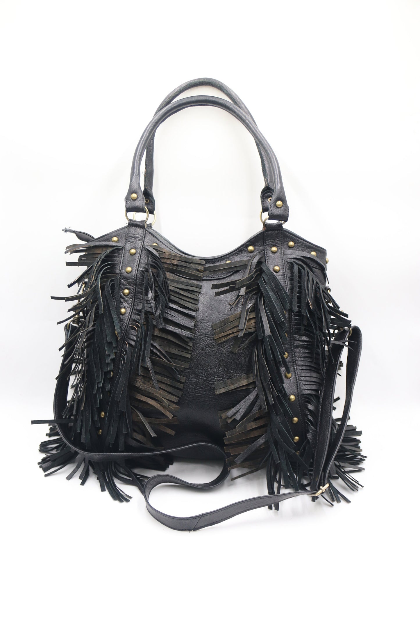 Fringe western crossbody, Leather Fringe crossbody, Fringed tote bag, Boho fringe leather purse, dot studded bag, studded fringe leather bag