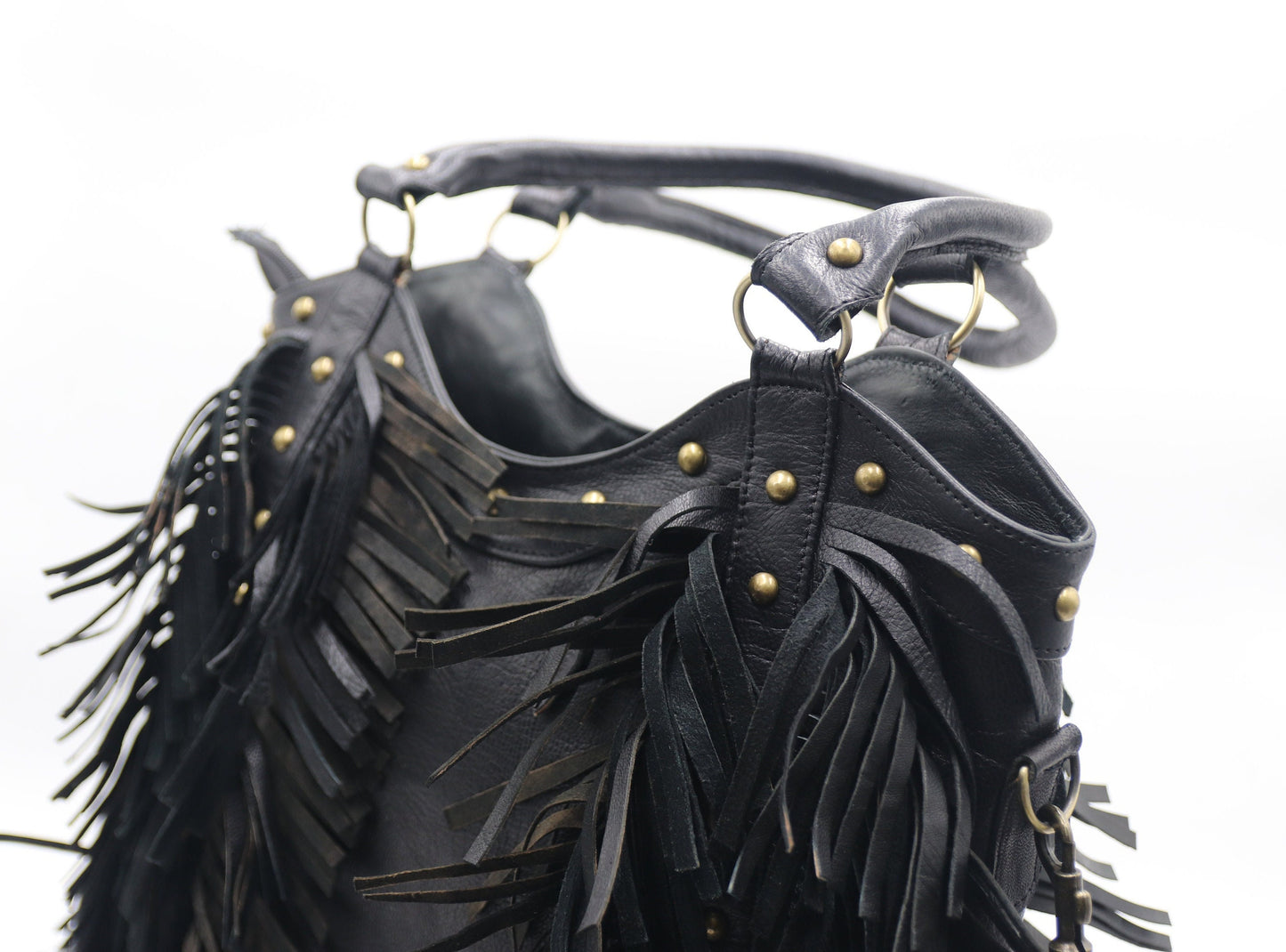 Fringe western crossbody, Leather Fringe crossbody, Fringed tote bag, Boho fringe leather purse, dot studded bag, studded fringe leather bag