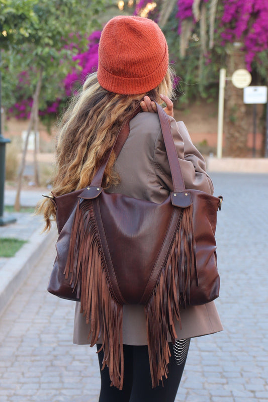 Moroccan Leather Fringe purse, Fringe western purse, Fringed tote bag, Boho cowgirl fringed leather bag, fringe boho crossbody bag,