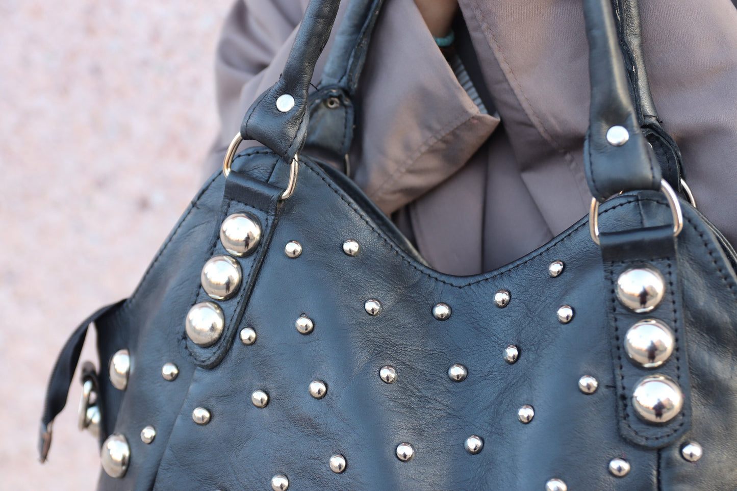 Brown Studded Leather bag, women Leather dot Studded tote bag, Studded leather handbag, Black leather studded bag, gothic rivets Leather Bag