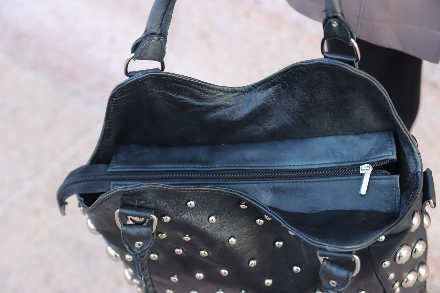 Brown Studded Leather bag, women Leather dot Studded tote bag, Studded leather handbag, Black leather studded bag, gothic rivets Leather Bag