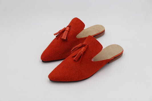 Women's Blue leather Mules, Suede Leather Mule for women, Moroccan Velvet Babouche, Premium Handmade Babouche for her, Women leather Slipper