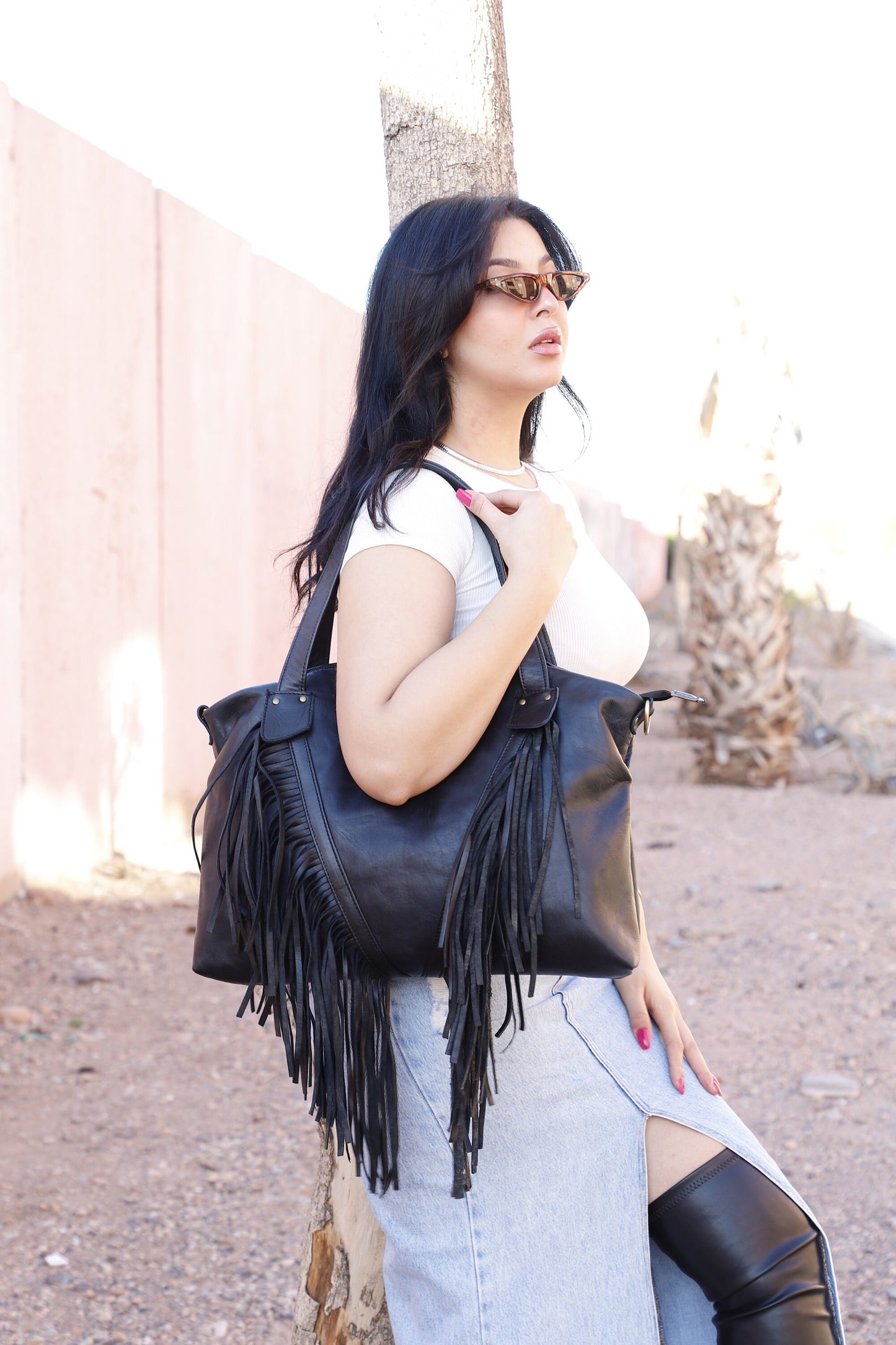 Black Fringe Tote Bag | Leather Fringe Purse | Fringe Western Purse | Boho Cowgirl Bag | Fringe Boho Crossbody Bag | Leather bag with Fringe