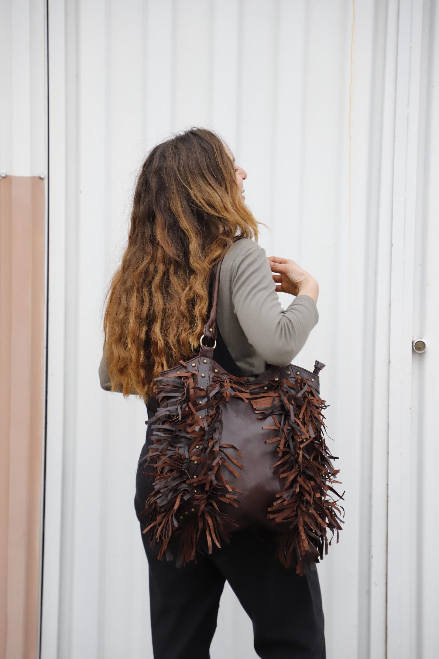 Fringe western crossbody, Leather Fringe crossbody, Fringed tote bag, Boho fringe leather purse, dot studded bag, studded fringe leather bag