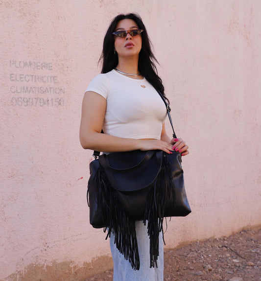 Black Fringe western purse, black Leather Fringe purse, Moroccan black Fringed tote bag, black Boho cowgirl bag, black fringr boho crossbody