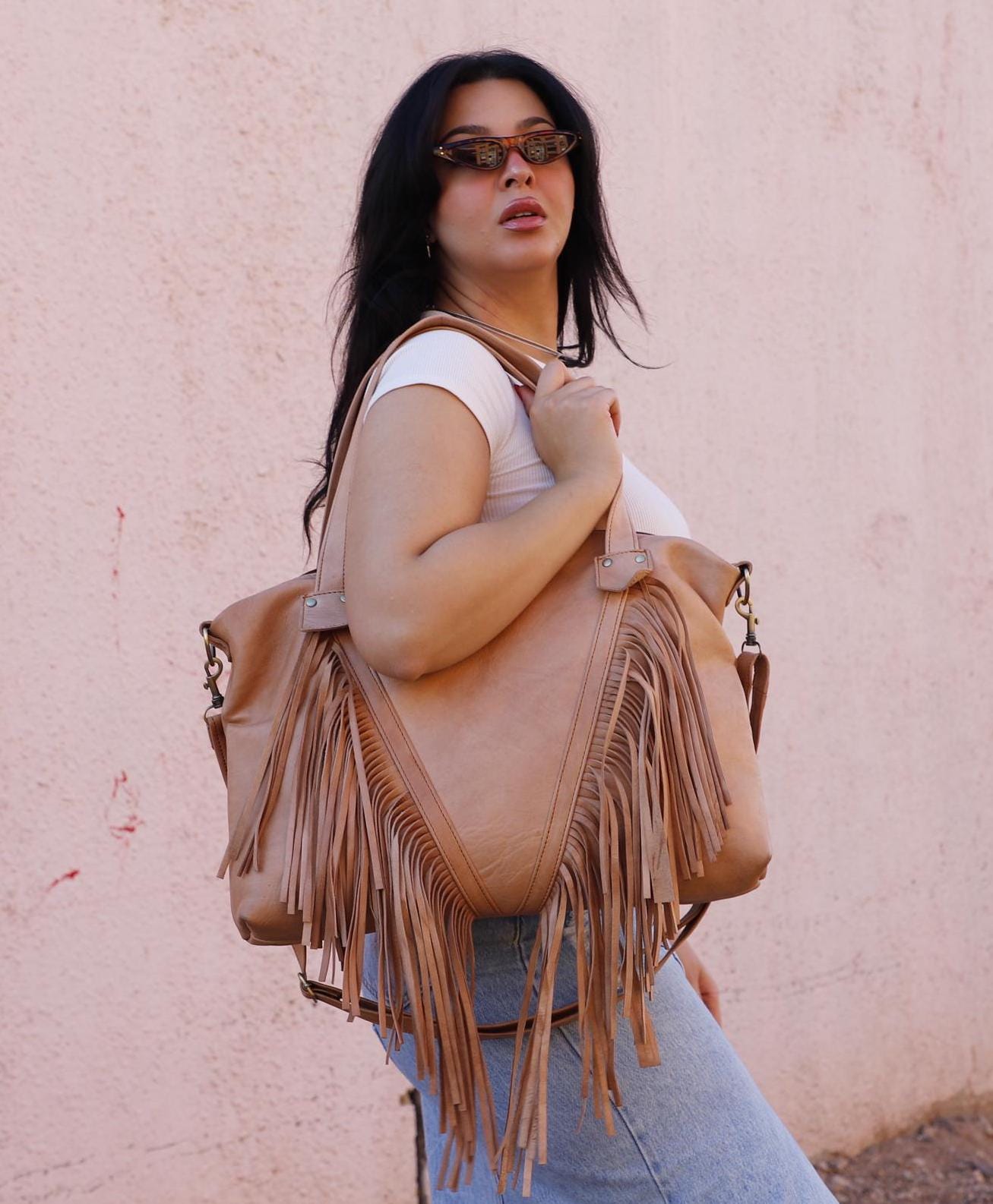 Moroccan Leather Fringe purse, Fringe western purse, Fringed tote bag, Boho cowgirl fringed leather bag, fringe boho crossbody bag,
