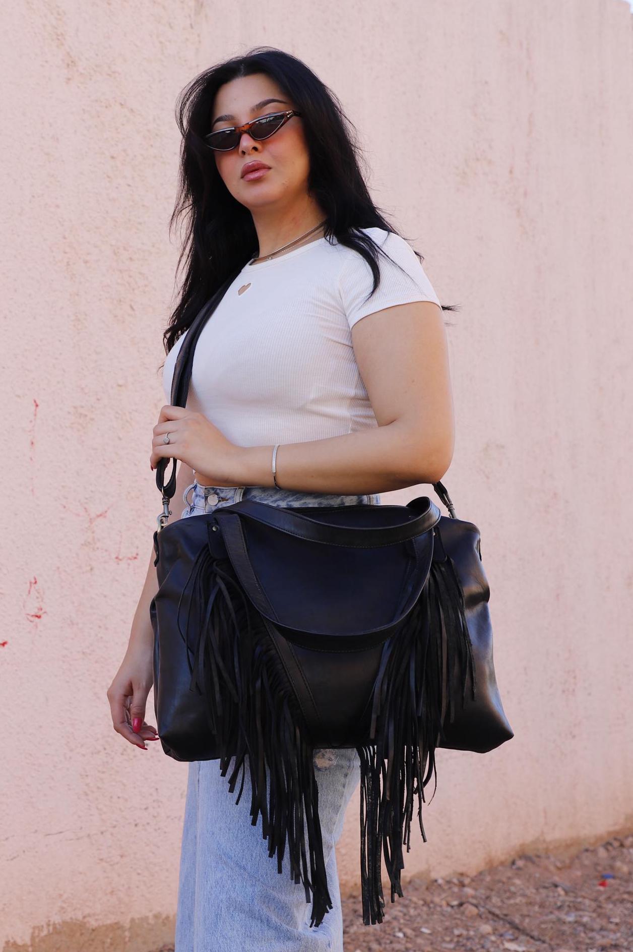 Moroccan Leather Fringe purse, Fringe western purse, Fringed tote bag, Boho cowgirl fringed leather bag, fringe boho crossbody bag,