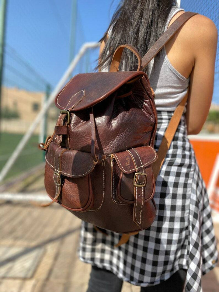 Unisex Brown Leather Backpack