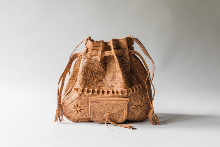 Moroccan Leather Drawstring Bag