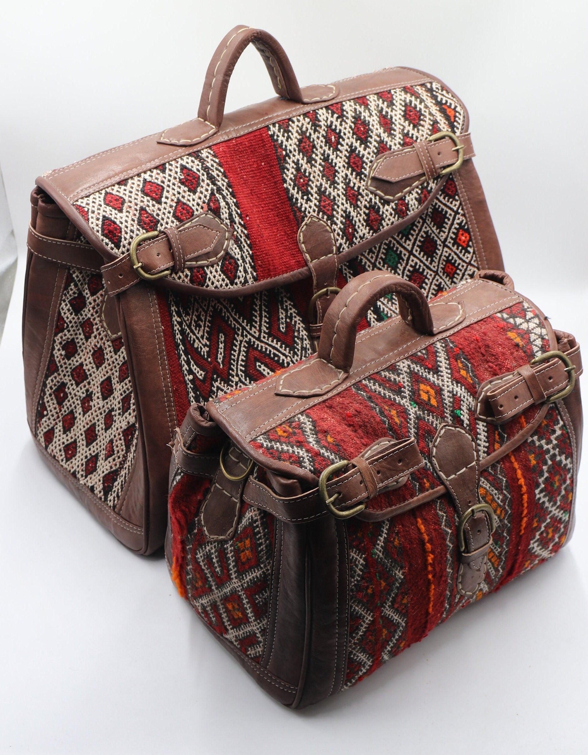 Kilim Travel Bag, Leather Kilim duffle Bag, Moroccan Kilim duffle travel bag, Duffle Bag, Leather duffle bag, Unisex Kilim Weekender Bag