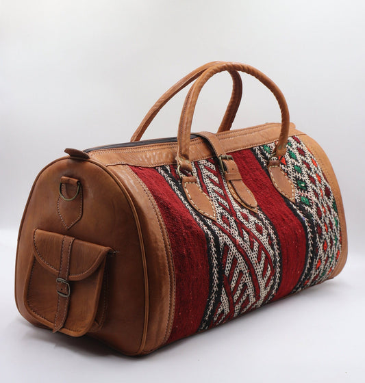Kilim duffel Bag, Leather Kilim travel bag, kilim Duffle Bag, Leather duffle bag, Unisex Kilim Weekender Bag, Moroccan hipster travel bag
