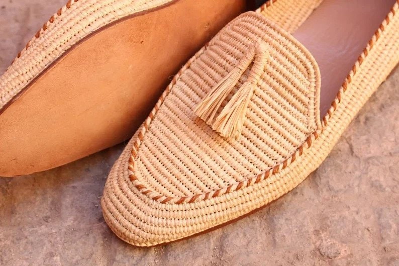 Wedding Raffia shoes for men, Moroccan raffia shoes, Raffia shoes for men, handmade loafer raffia for men, vegan loafer raffia, raffia shoes