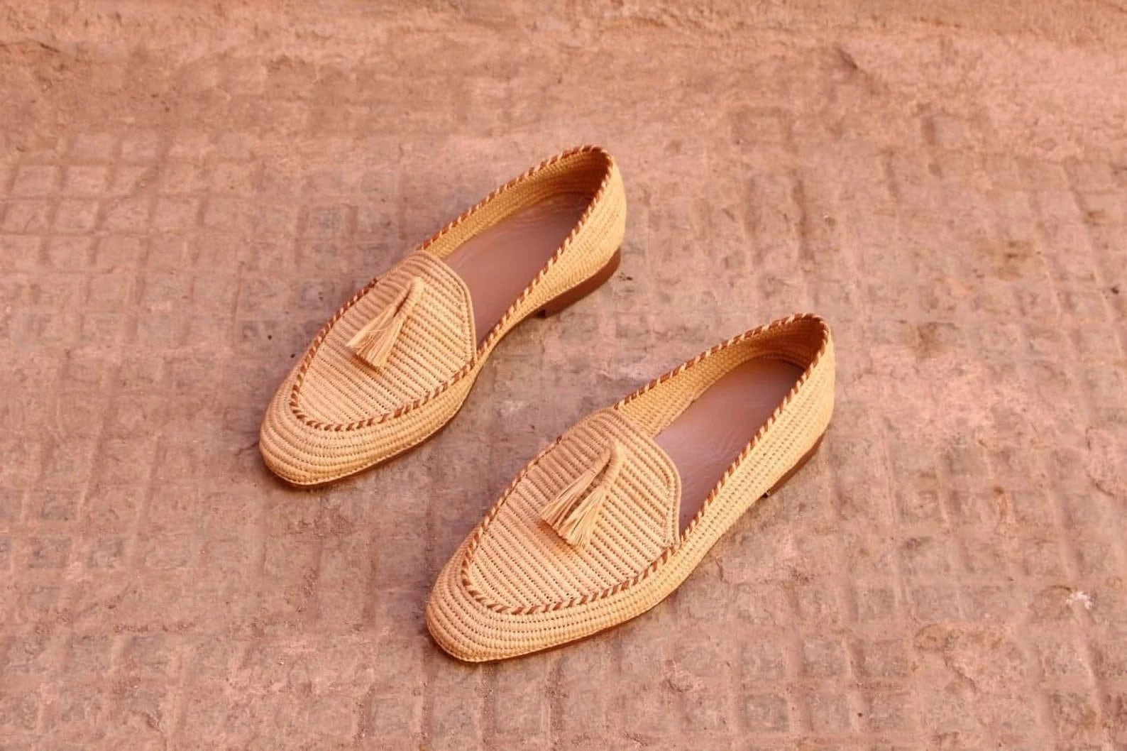 Wedding Raffia shoes for men, Moroccan raffia shoes, Raffia shoes for men, handmade loafer raffia for men, vegan loafer raffia, raffia shoes