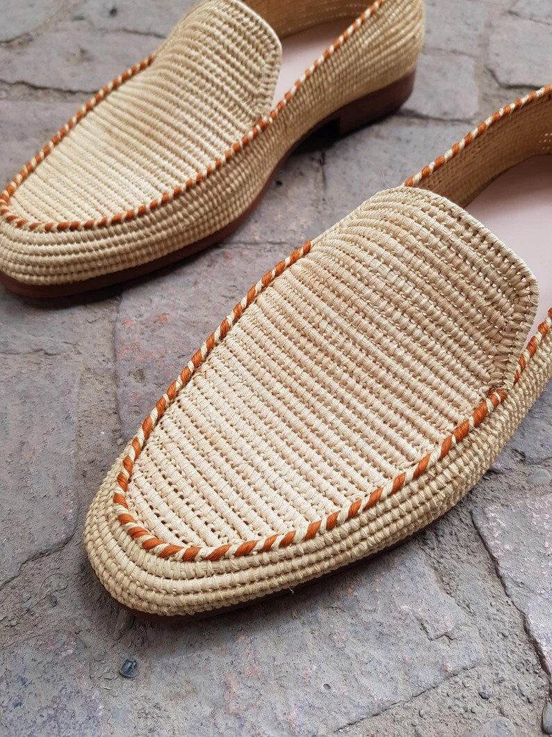 vegan shoes for men, Moroccan raffia shoes, Raffia shoes for men, loafer raffia for men, wedding loafer shoes raffia, handmade raffia shoes