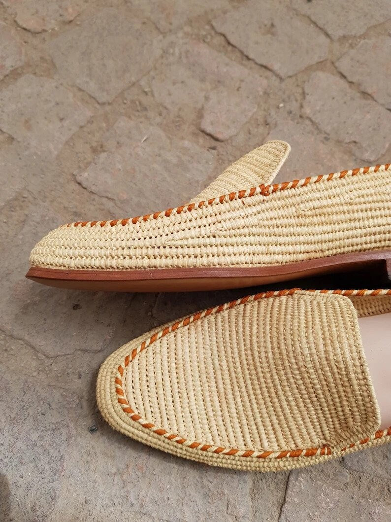 vegan shoes for men, Moroccan raffia shoes, Raffia shoes for men, loafer raffia for men, wedding loafer shoes raffia, handmade raffia shoes