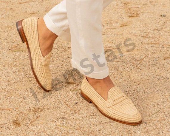 vegan shoes for men, Moroccan raffia shoes, Raffia shoes for men, loafer raffia for men, wedding loafer shoes raffia, handmade raffia shoes