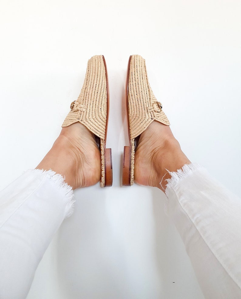 Raffia Mules for women, Vegan raffia mules for women, Raffia mules for women, women raffia slippers, handmade raffia shoes, raffia mules