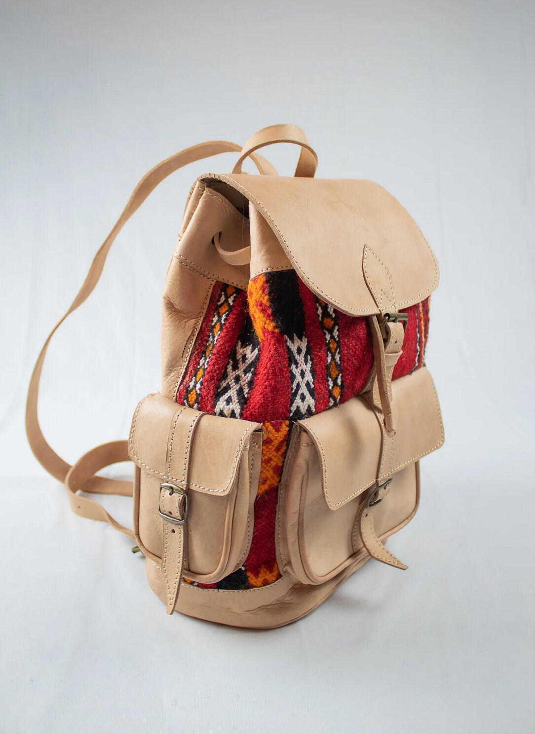 Leather Kilim Backpack for men, kilim backpack for women, Moroccan unisex Kilim bag ,Moroccan Rucksack backpack, bohemian kilim backpack