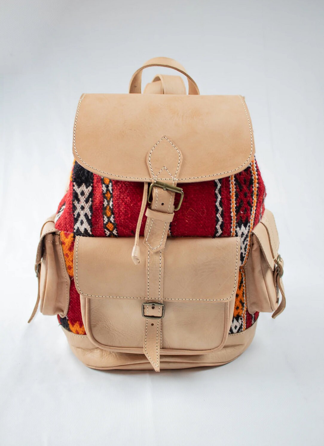 Leather Kilim Backpack for men, kilim backpack for women, Moroccan unisex Kilim bag ,Moroccan Rucksack backpack, bohemian kilim backpack