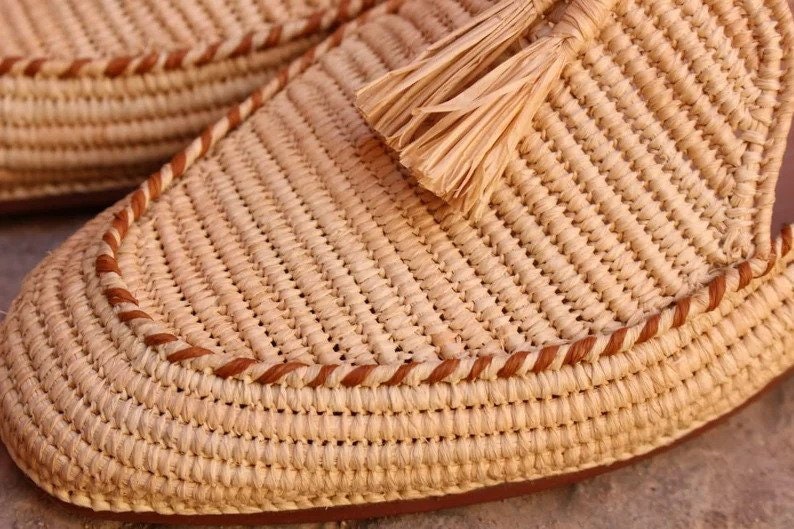 Wedding Raffia shoes for men, Moroccan raffia shoes, Raffia shoes for men, handmade loafer raffia for men, vegan loafer raffia, raffia shoes