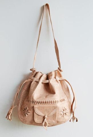 Moroccan Leather drawstring bag, Leather drawstring bag, Leather handwork bucket bag, Wanderlust Bag, Handmade Engraved  Leather Bag