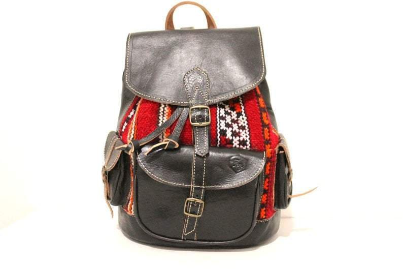 Kilim Backpack, Bag genuine black leather, unisex Kilim bag , Kilim Travel Bag, Hipster backpack, Rucksack backpack, bohemian kilim backpack