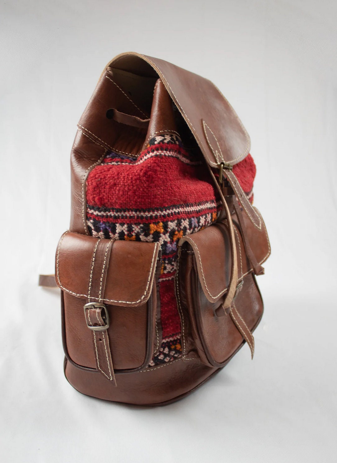 Leather Kilim Backpack for men, kilim backpack for women, Moroccan unisex Kilim bag ,Moroccan Rucksack backpack, bohemian kilim backpack