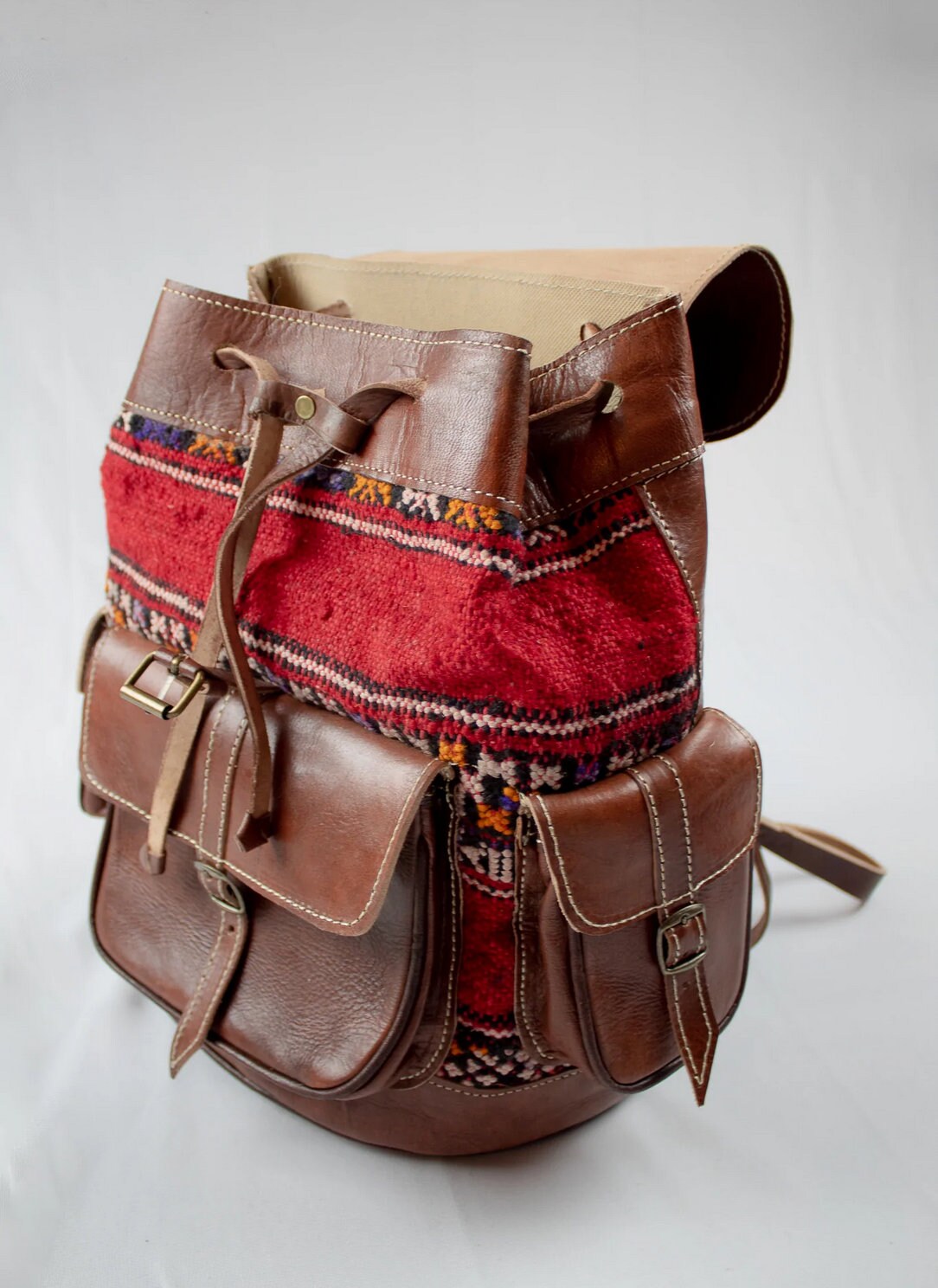 Kilim Backpack, Bag genuine black leather, unisex Kilim bag , Kilim Travel Bag, Hipster backpack, Rucksack backpack, bohemian kilim backpack