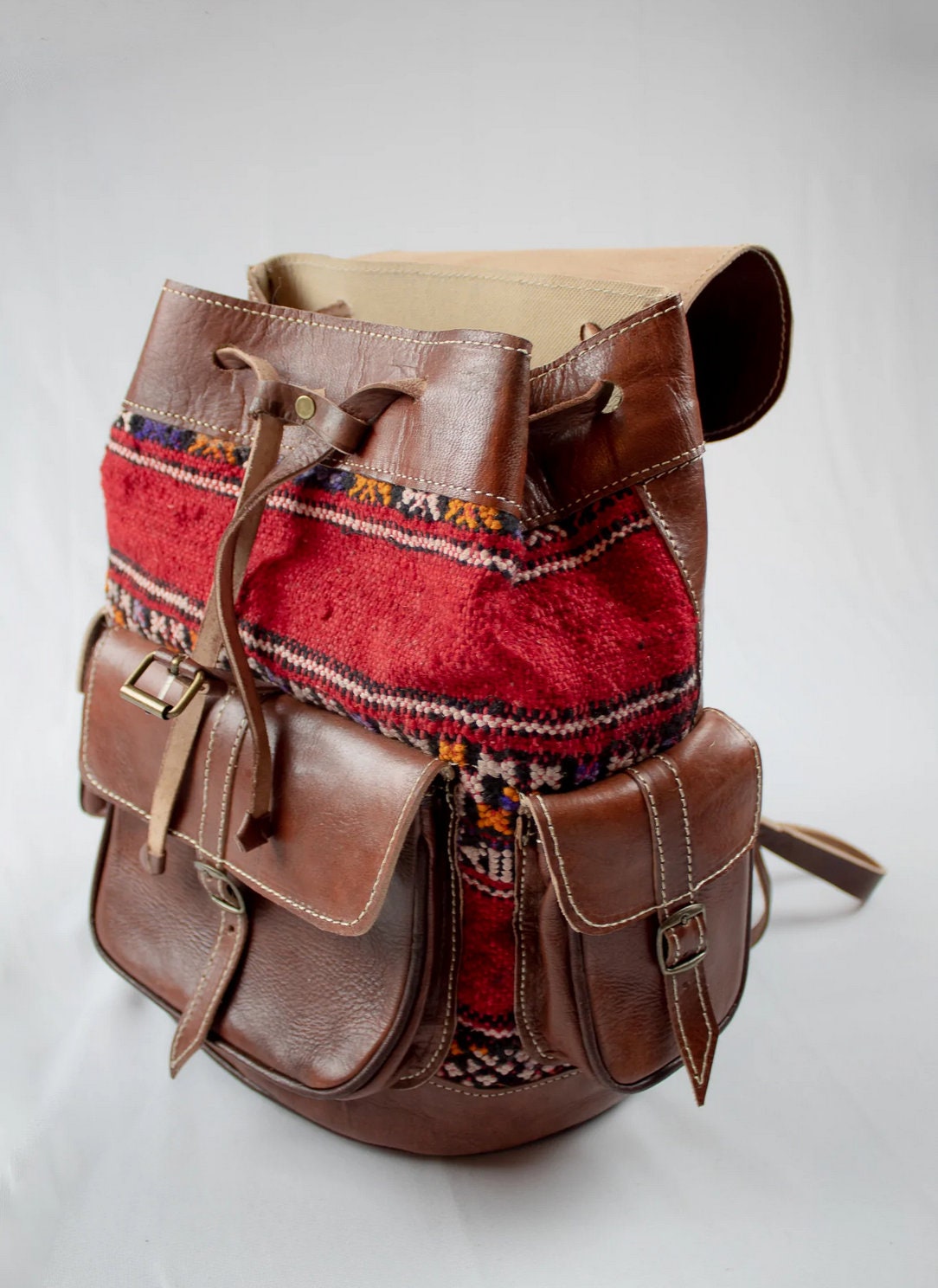 Leather Kilim Backpack for men, kilim backpack for women, Moroccan unisex Kilim bag ,Moroccan Rucksack backpack, bohemian kilim backpack