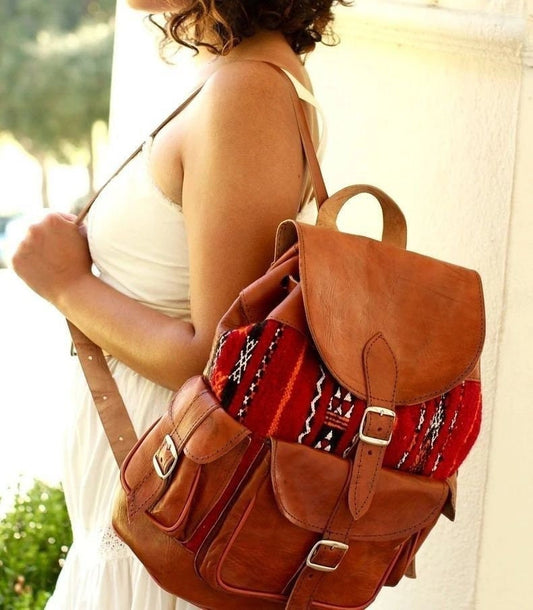 Leather Kilim Backpack for men, kilim backpack for women, Moroccan unisex Kilim bag ,Moroccan Rucksack backpack, bohemian kilim backpack