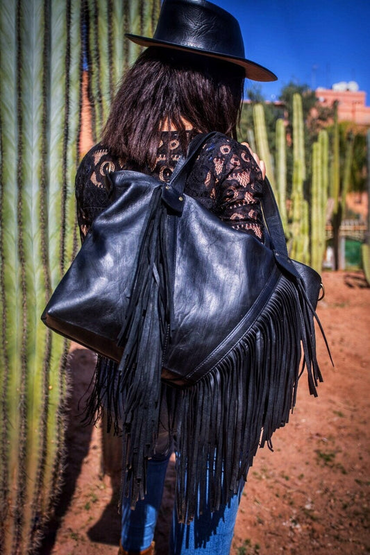 Black Fringe western purse, black Leather Fringe purse, Moroccan black Fringed tote bag, black Boho cowgirl bag, black fringr boho crossbody