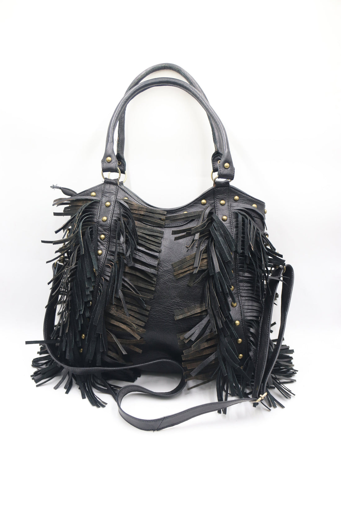 Fringe western crossbody, Leather Fringe crossbody, Fringed tote bag, Boho fringe leather purse, dot studded bag, studded fringe leather bag