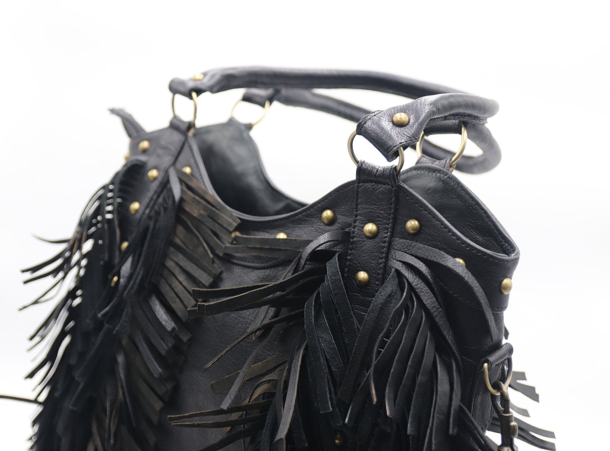 Fringe western crossbody, Leather Fringe crossbody, Fringed tote bag, Boho fringe leather purse, dot studded bag, studded fringe leather bag
