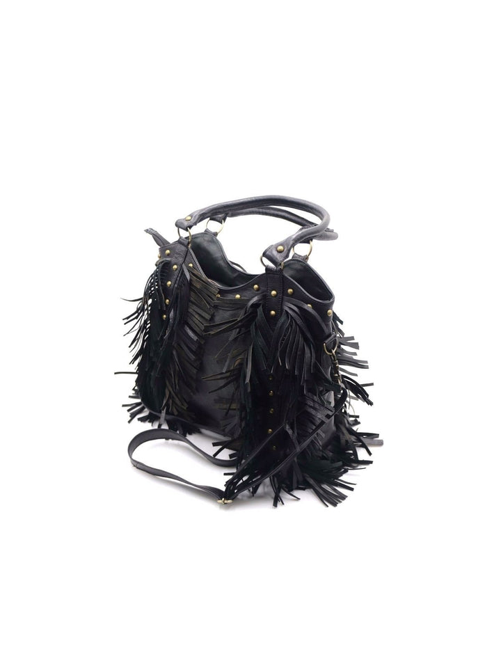 Fringe western crossbody, Leather Fringe crossbody, Fringed tote bag, Boho fringe leather purse, dot studded bag, studded fringe leather bag