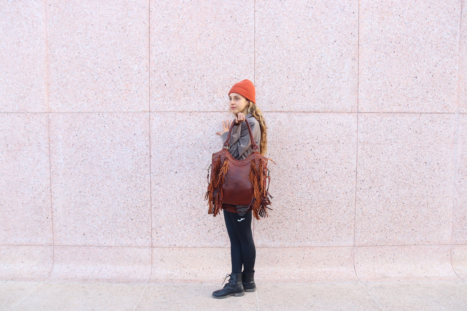 Fringe western purse, Leather Fringe purse, Fringed tote bag, Boho fringe leather purse, dot studded leather bag, studded fringe leather bag