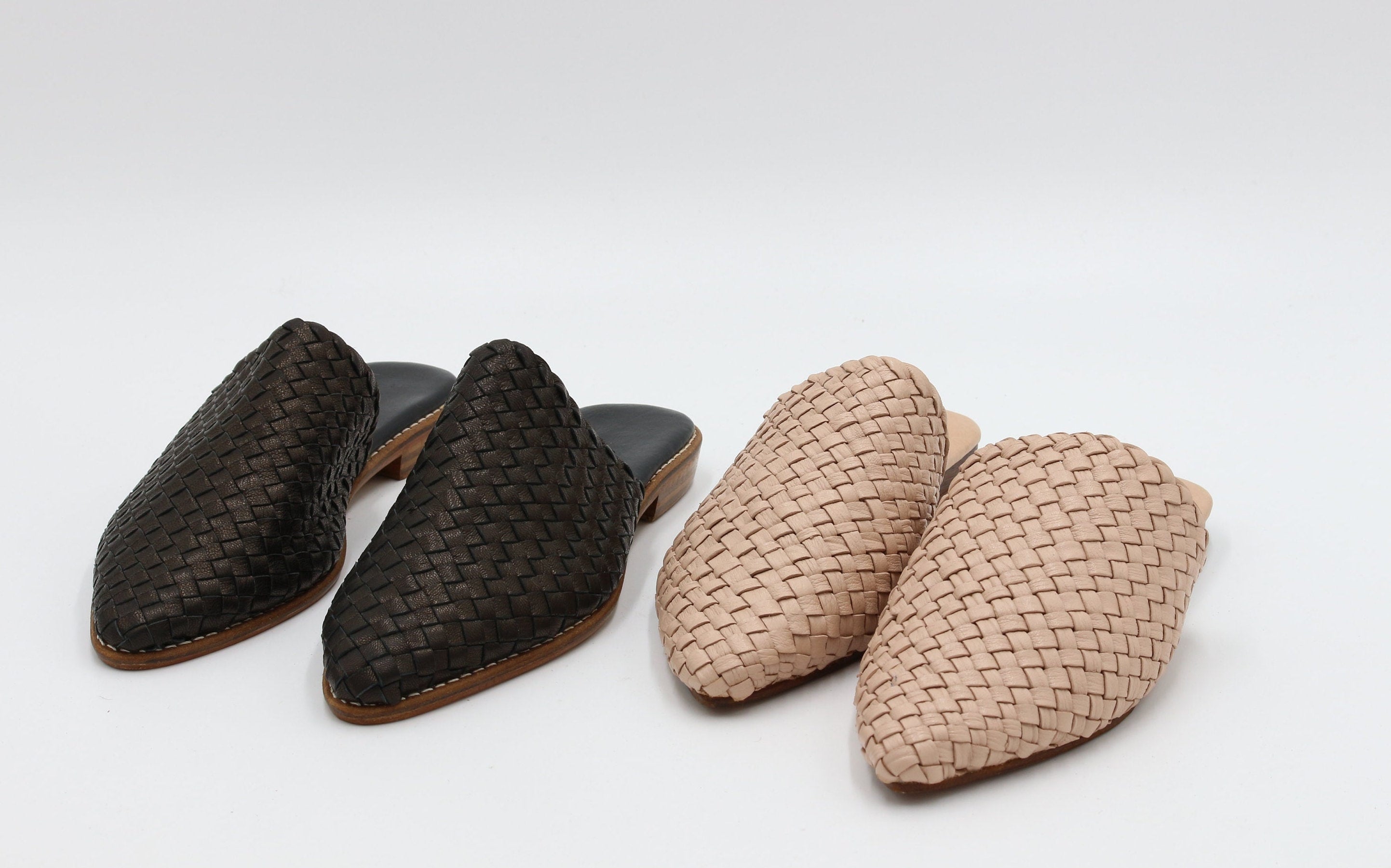 Black Braided leather Mules, Leather Mules for women, Moroccan Genuine Leather Babouche, Premium Handmade Babouche, braided leather Slippers