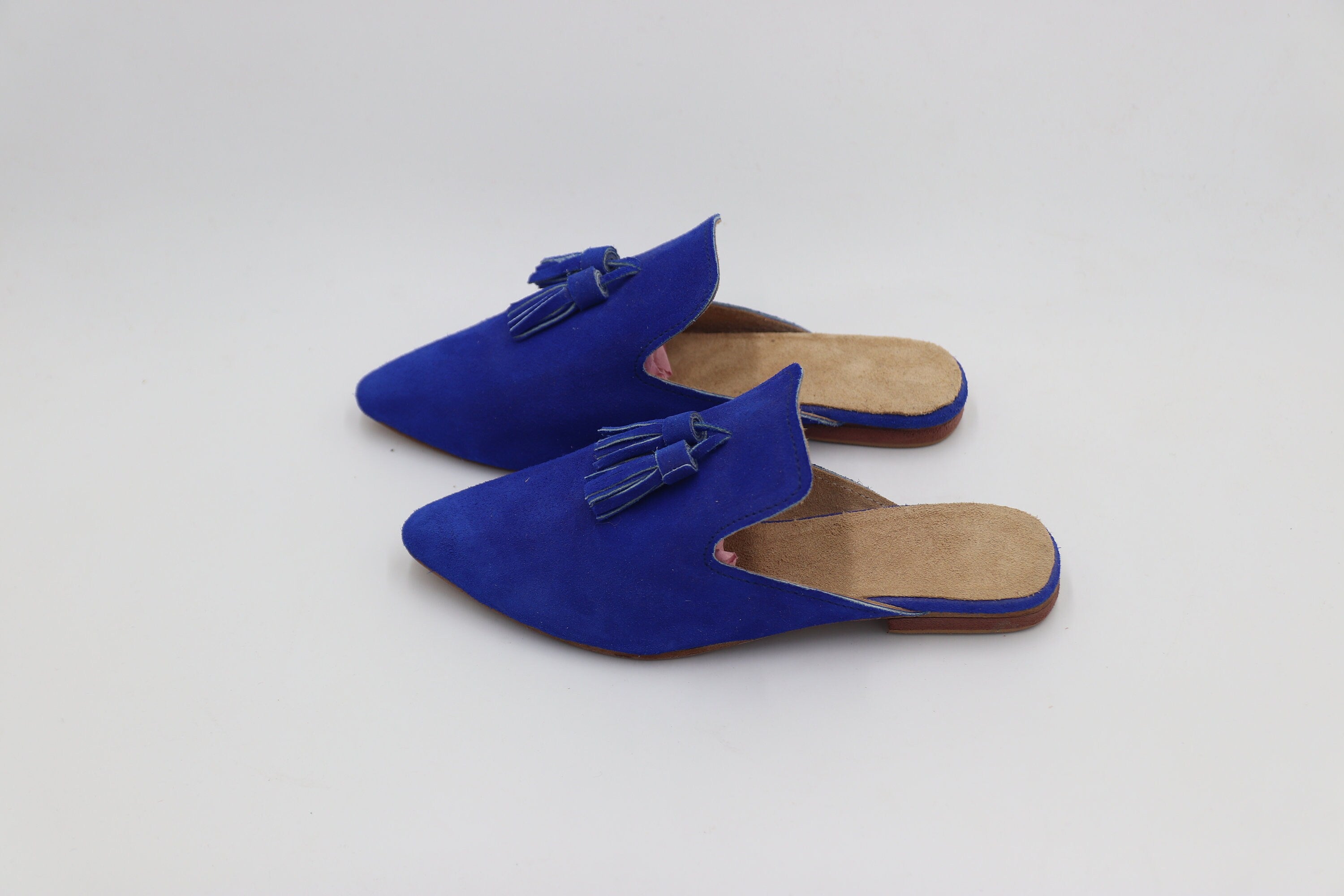 Women's Blue leather Mules, Suede Leather Mule for women, Moroccan Velvet Babouche, Premium Handmade Babouche for her, Women leather Slipper