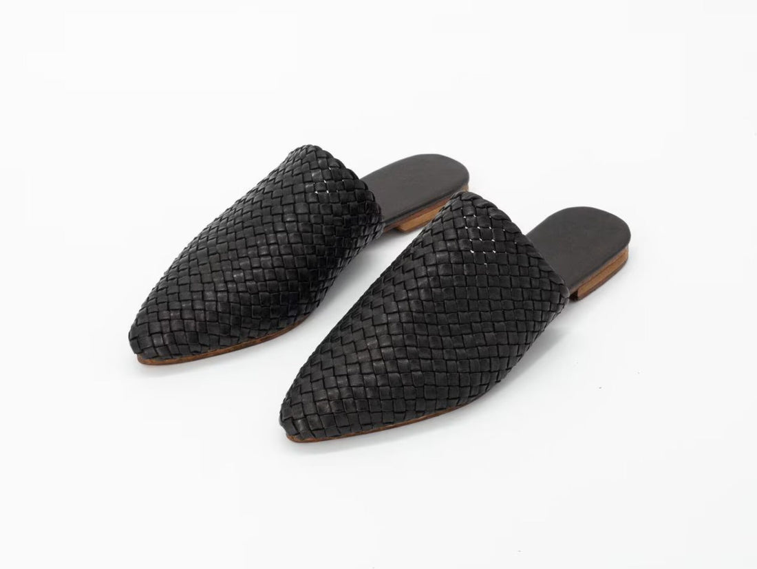 Braided leather Mules, Leather Mules for women, Moroccan Genuine Leather Babouche, Premium Handmade Babouche, braided leather Slippers woman