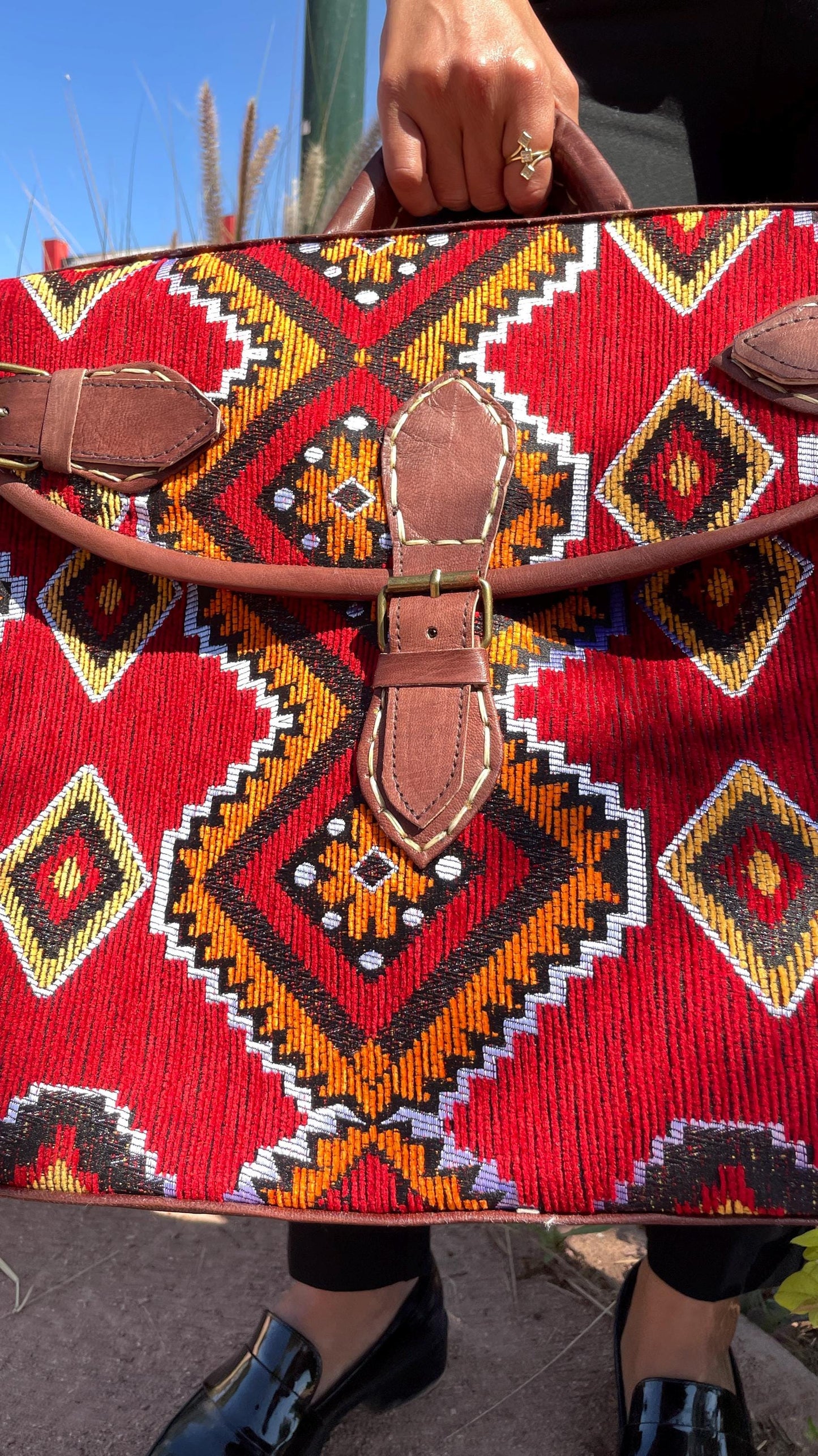 Moroccan Leather Kilim duffle Bag, Black Kilim duffle travel bag, Leather duffle bag, Unisex Kilim Weekender Bag, hipster duffle travel bag