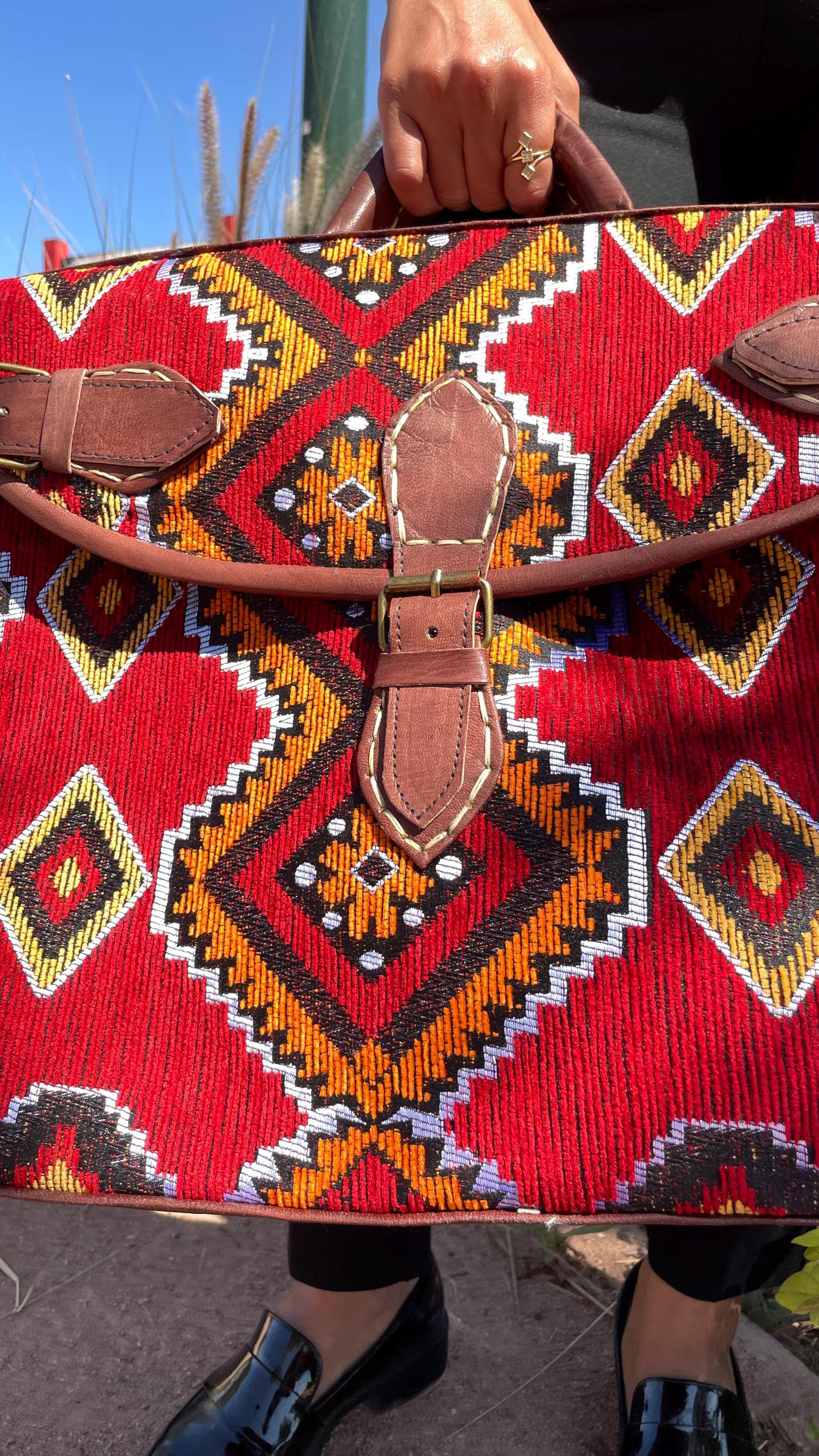 Moroccan Leather Kilim duffle Bag, Black Kilim duffle travel bag, Leather duffle bag, Unisex Kilim Weekender Bag, hipster duffle travel bag