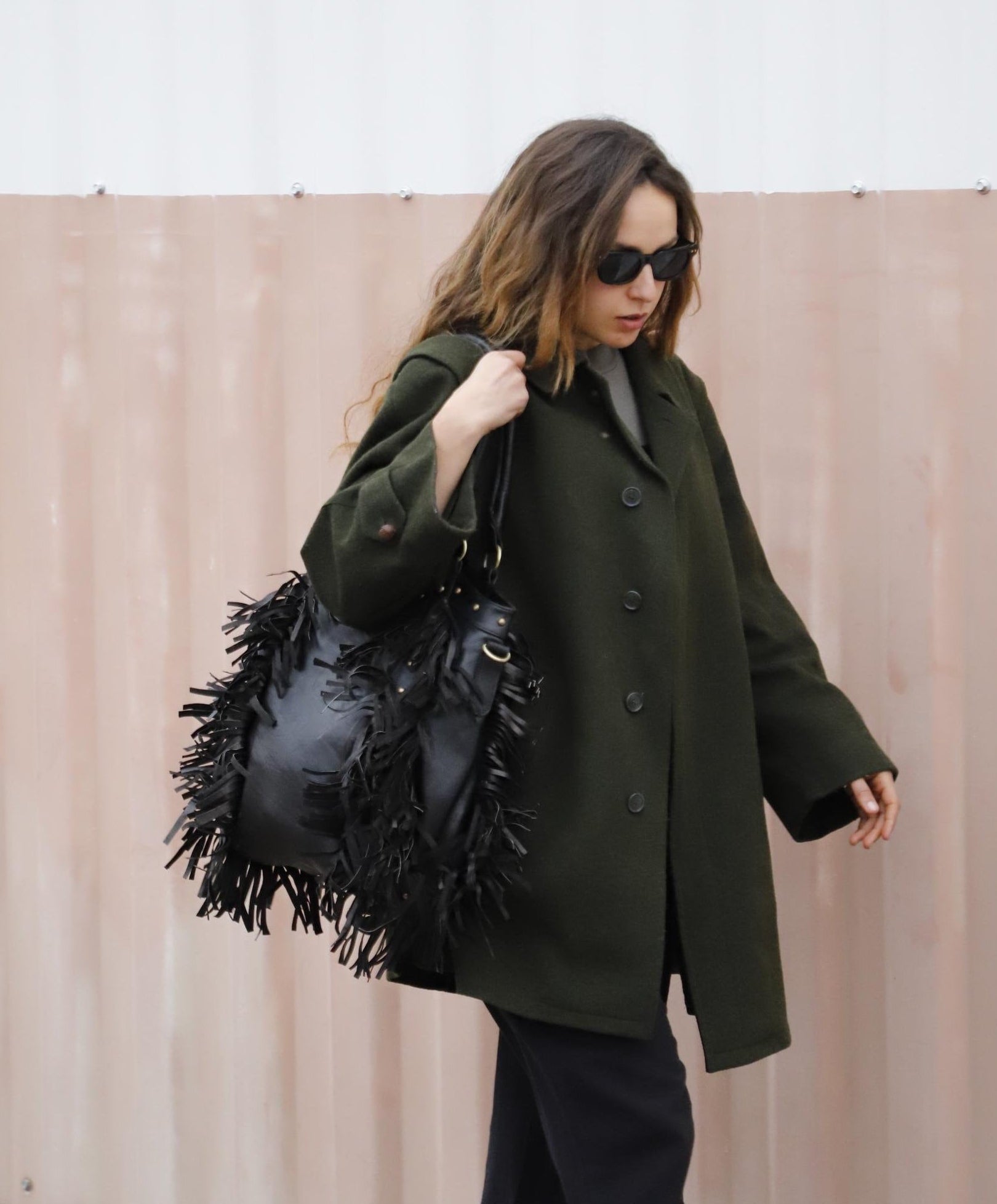 Fringe western crossbody, Leather Fringe crossbody, Fringed tote bag, Boho fringe leather purse, dot studded bag, studded fringe leather bag