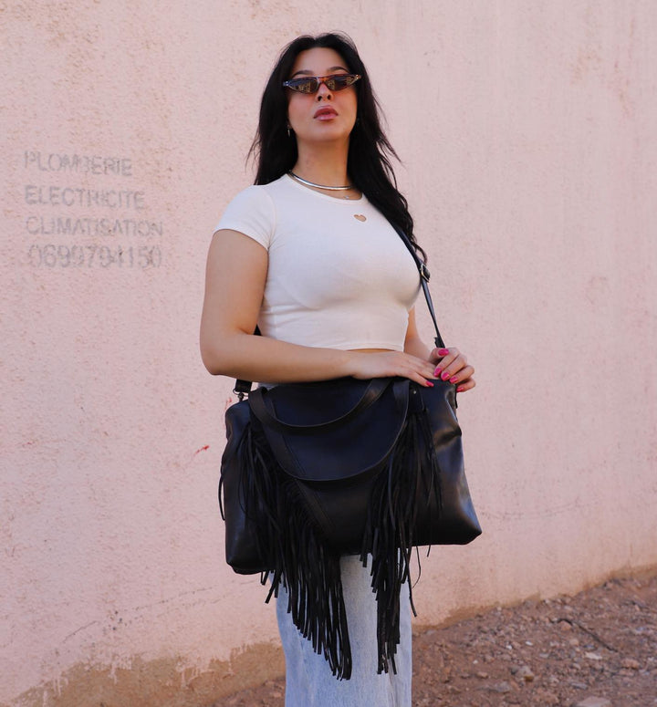Black Fringe western purse, black Leather Fringe purse, Moroccan black Fringed tote bag, black Boho cowgirl bag, black fringr boho crossbody