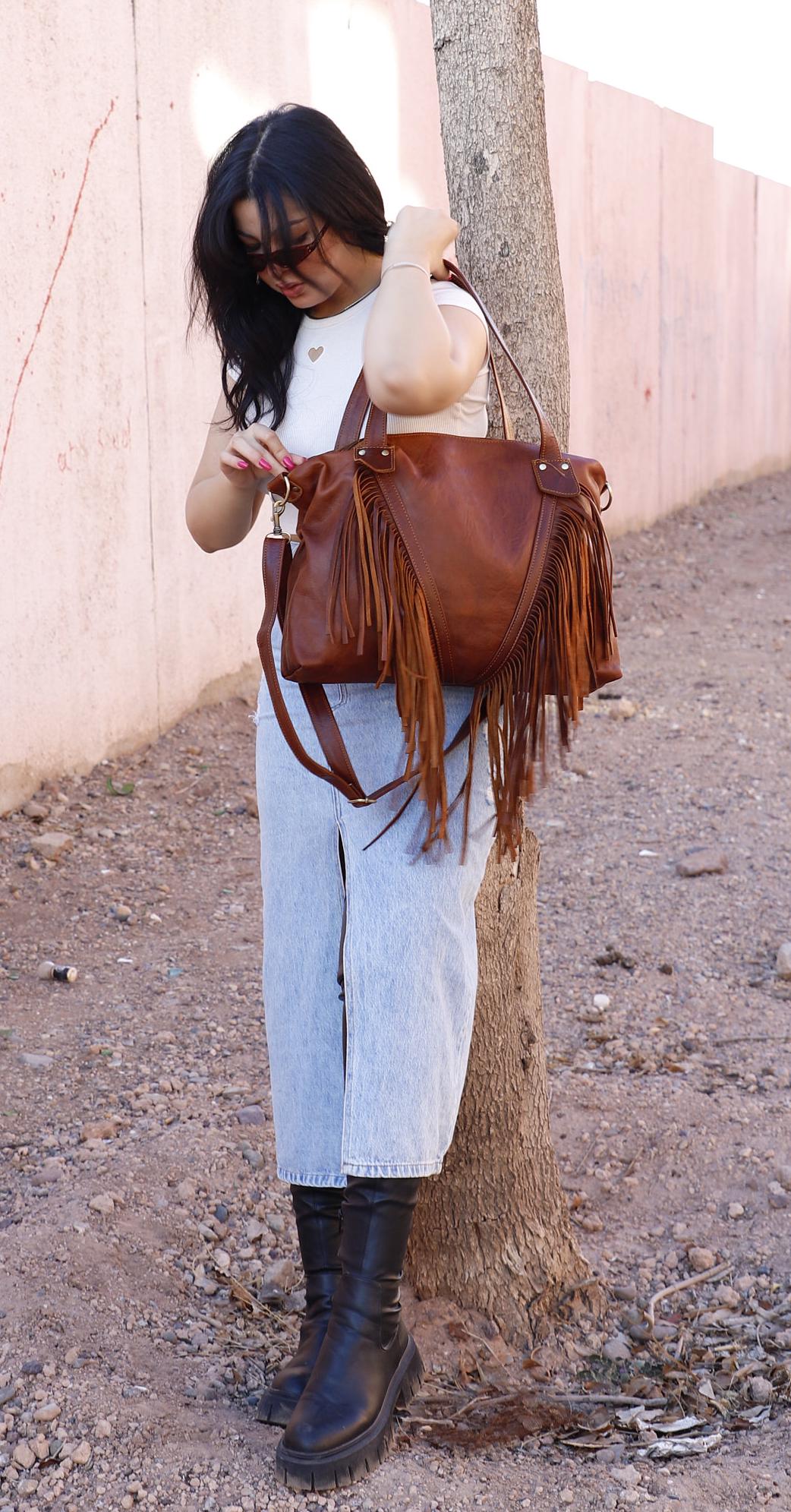 Black Fringe Tote Bag | Leather Fringe Purse | Fringe Western Purse | Boho Cowgirl Bag | Fringe Boho Crossbody Bag | Leather bag with Fringe