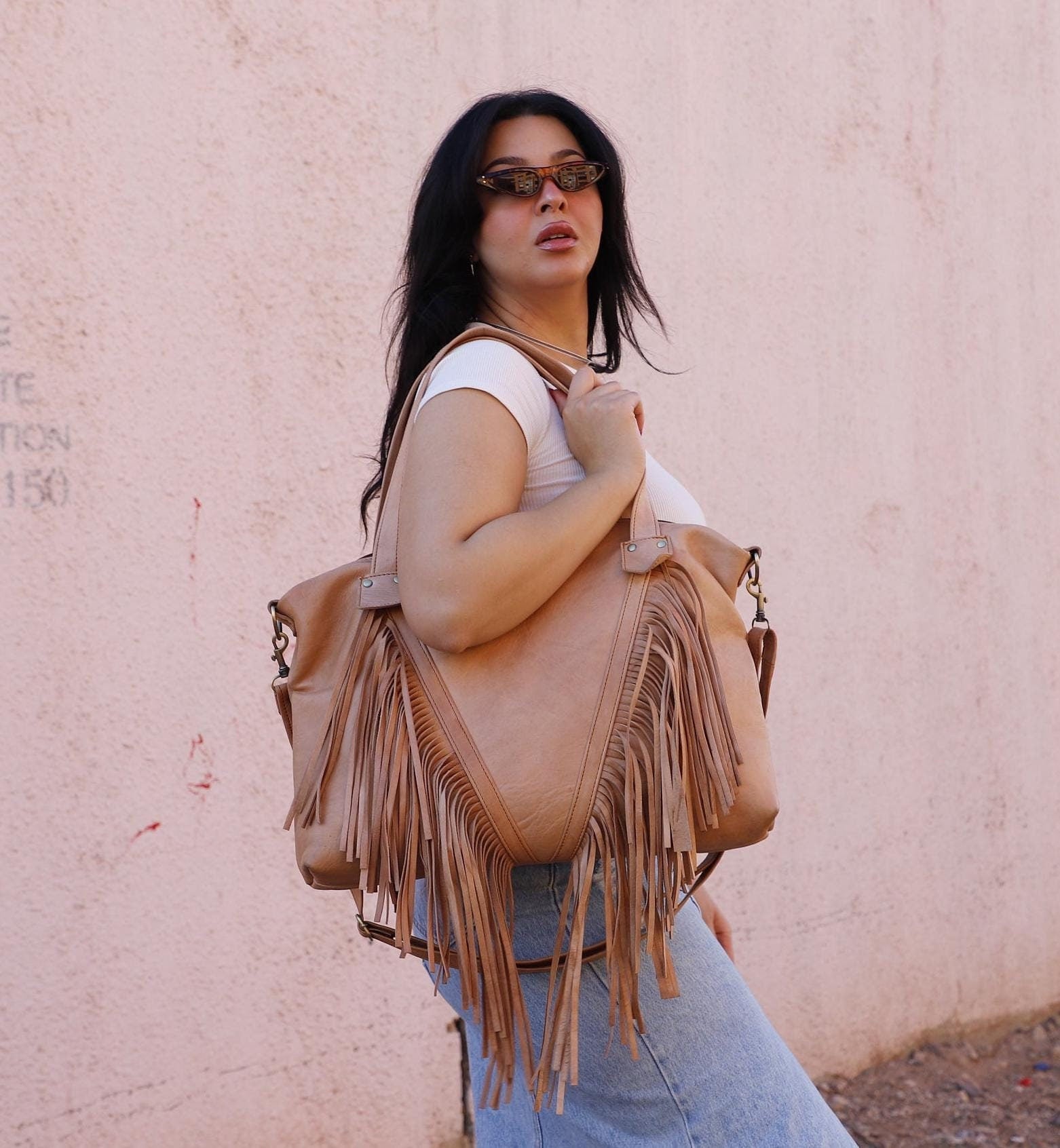 Black Fringe Tote Bag | Leather Fringe Purse | Fringe Western Purse | Boho Cowgirl Bag | Fringe Boho Crossbody Bag | Leather bag with Fringe
