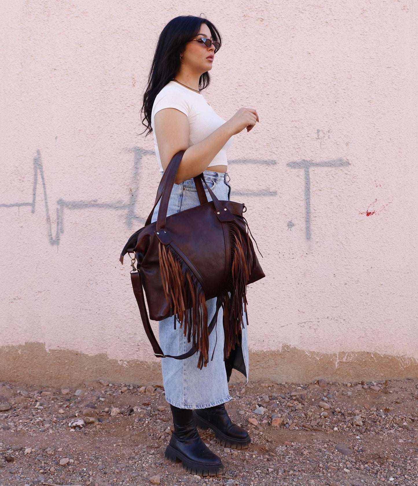 Fringed tote bag, Moroccan Leather Fringe purse, Fringe western purse, Boho cowgirl bag, fringe boho crossbody bag, leather handbag fringe