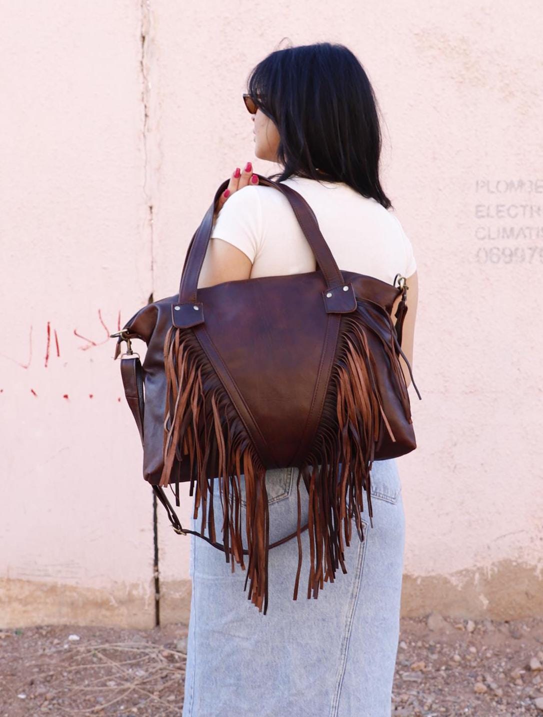 Fringed tote bag, Moroccan Leather Fringe purse, Fringe western purse, Boho cowgirl bag, fringe boho crossbody bag, leather handbag fringe