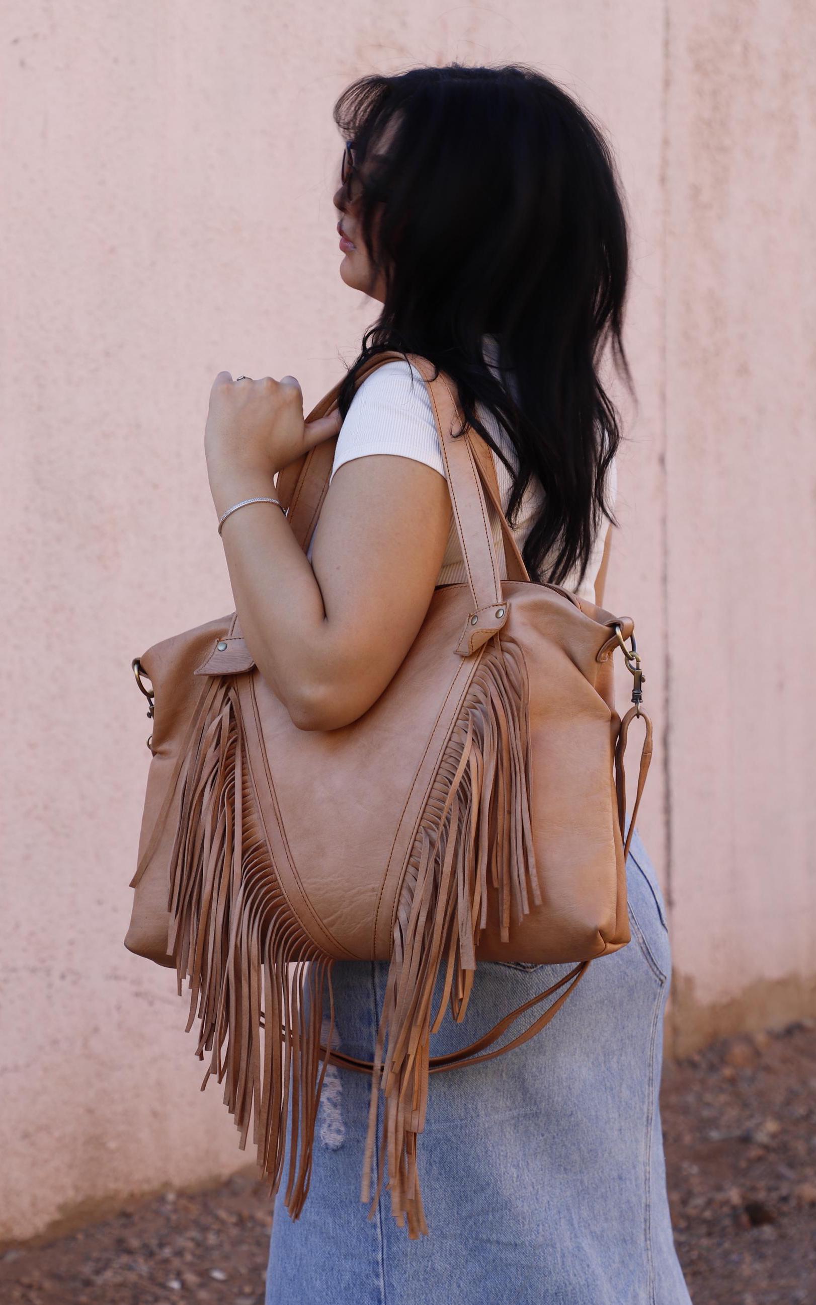 Fringed tote bag, Moroccan Leather Fringe purse, Fringe western purse, Boho cowgirl bag, fringe boho crossbody bag, leather handbag fringe